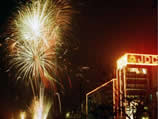 Scene of dazzling fireworks and lanterns